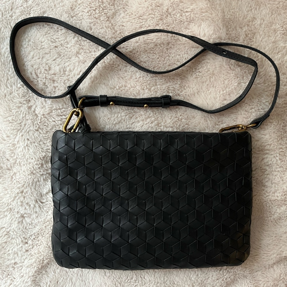 Madewell The Puff Crossbody Bag True Black Woven Leather - Picture 2 of 10